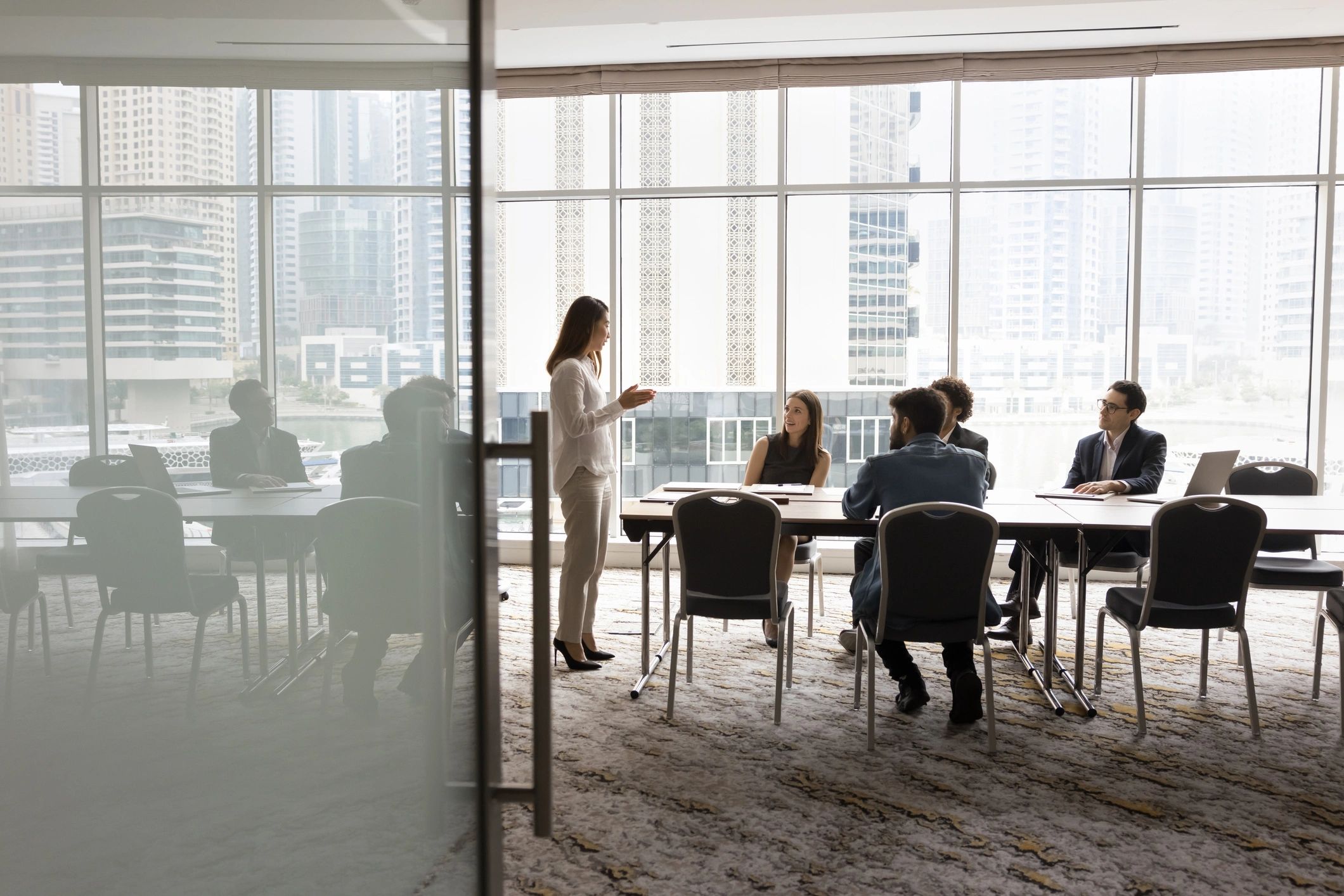 Consulting team collaborating at a meeting table